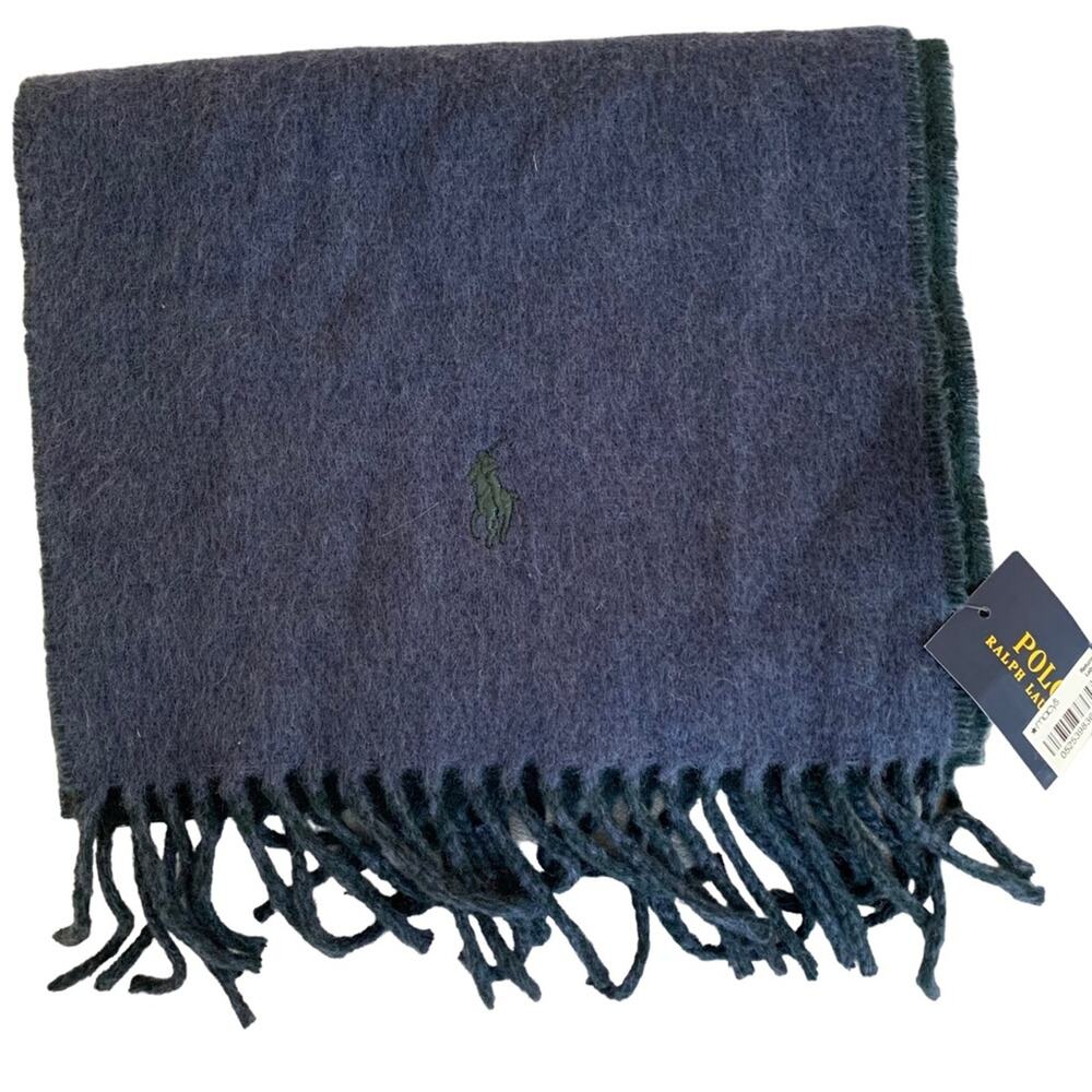Polo Ralph Lauren Blue Green Virgin Wool Blend Scarf NWT